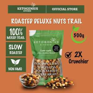 Ketogenius Kitchen Roasted Deluxe Nuts Trail (Unsalted) 500g - Slow Roasted Healthy Snack Natural