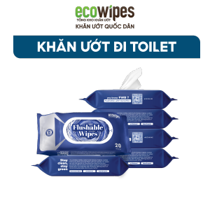 HÀNG CÔNG TY_Combo 05 gói khăn ướt đi toilet Flushable Wipes gói 20 tờ tan được trong bồn cầu