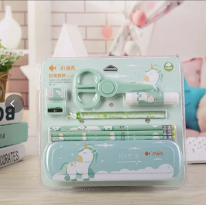 Set Alat Tulis Siswa Kartun Anak-anak 7 Buah Set Penghapus Pensil Rautan Pensil Kotak Pensil Penggaris
