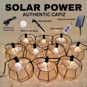 Capiz Solar Power or Plug In Type 10 pcs per Set Free Bulbs Water Resistant For Outdoor Use Free Bulb Capiz Shell Capiz Lantern Capiz Ball Solar power Variant with Remote Bulb Bracket for installation with Solar Panel Ready to use Energy Saving  automatic