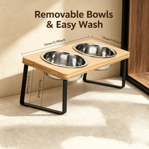LDECO Elevated Double Bowl Pet Feeder with Stainless Steel Bowls And Placemat for Cats & Dogs