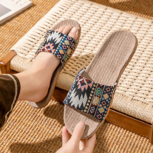 [Free Shipping] WomenS And MenS Home Slippers For Spring Summer And Autumn Woven From Rattan And Straw Indoor Linen Non-Slip For All Seasons