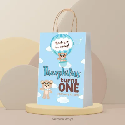 Hot Air Balloon / Bear Theme Customized Party Paperbag Lootbag