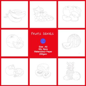 Tropical Blue Watercolour Exercise for Beginner Easy Fruits & Veggies Series Painting Artline A5 Size 200gsm Watercolour Practice Paper Kertas Cat Air