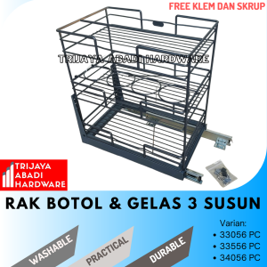 TMB 33056 / 33556 / 34056 PC Rak Botol Bumbu 3 Susun Powder Coating Rak Kabinet Dapur Serbaguna