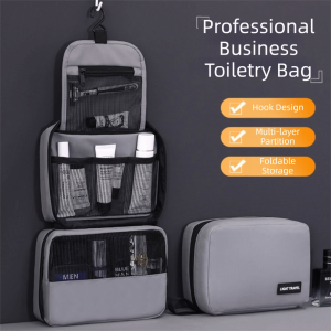 GENENIC Layered Travel Toiletry Bag Foldable with Hanging Hook Mans Wash Pouch Convenient Portable Hanging Makeup Cases Business Trip