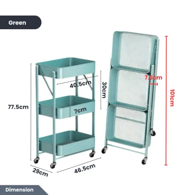 Easyhome.sg [Ready To Use] Multi-Purpose Foldable Trolley Rack for Kitchen /Living Room / Movable Organizer Rack
