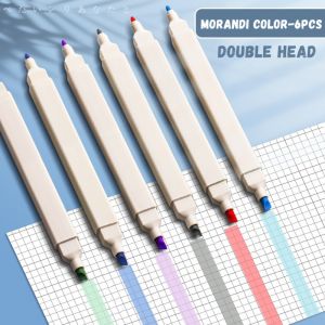 JIYAN2866 6PCS/Set Oblique Soft Tip Highlighter Pen Double Head Painting Graffiti Painting Color Pen Eye Protection Fluorescent Pen Student Gift