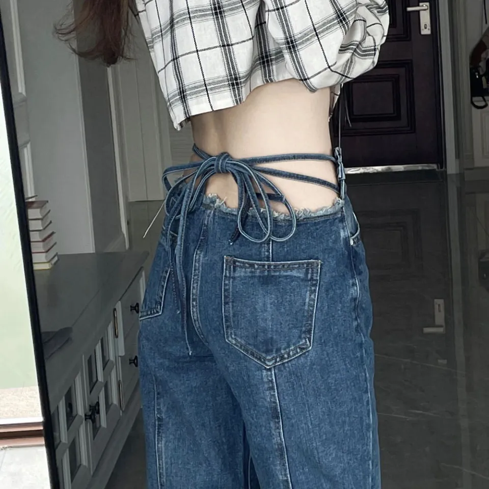 ins straight leg jeans for women girls Korean style high-waisted