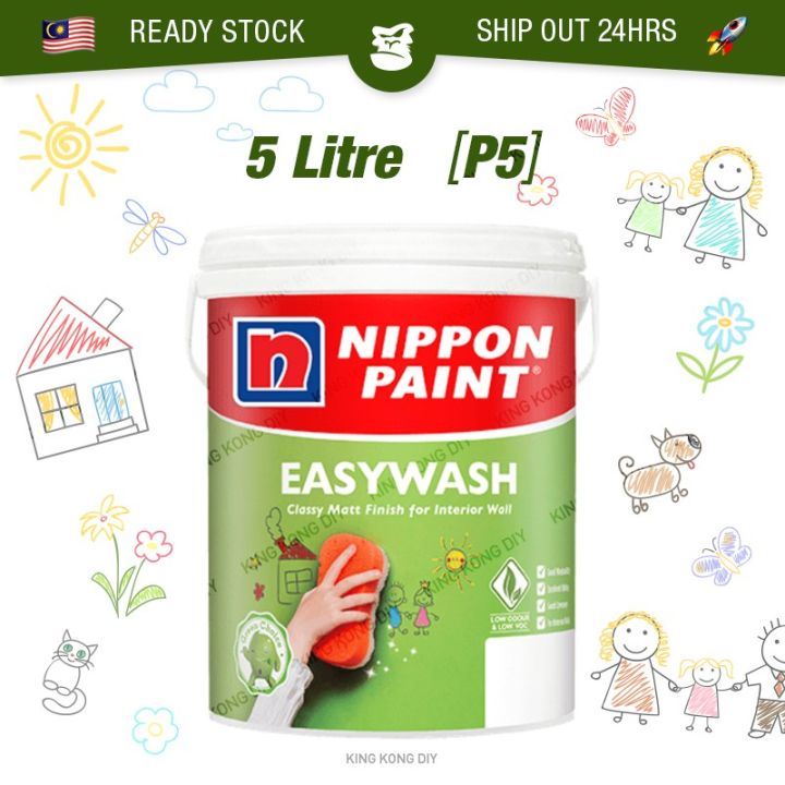 5L (P5) NIPPON PAINT EasyWash Easy Wash Vinilex Water Based White ...