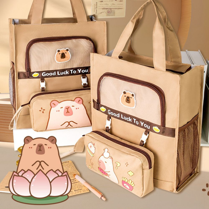 HMMD Capybara Student Book Shoulder Bag Reusable Large Capacity Canvas ...