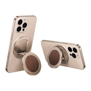 Oatsbasf Metal Foldable Double-Sided Magnetic Phone Holder Wooden Phone Stand Phone Grip Kickstand
