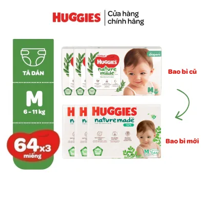 Combo 3 Tã/Bỉm dán Huggies NatureMade M64/L54/XL44