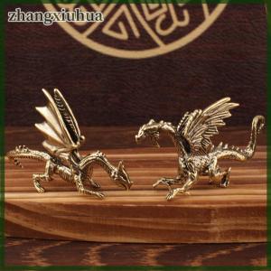 zhangxiuhua Solid Brass Pterosaur Dragon Small Statue Desktop Ornament Chinese Mythical Beast Figurines Retro Home Feng Shui Decoration