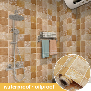 วอลล์เปเปอร์ติดด้วยกาวในห้องน้ำสติกเกอร์ติดผนังกระเบื้องติดในห้องครัวกันน้ำกันความชื้นกันน้ำมันกันน้ำ100ซม.