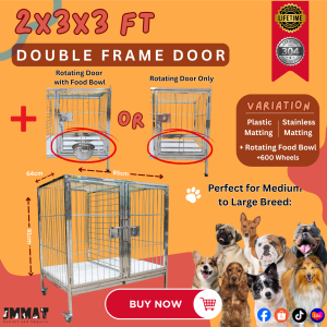 2x3x3 ft – Premium Double Frame Doors + Rotating Food Door with 18cm Bowl | 304 Stainless-Steel Heavy-Duty Cage - Dog Cage - Pet Cage