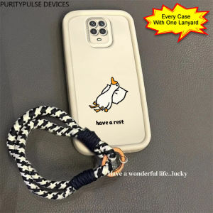 casing hp Redmi Note 9 Pro Max terbaru 2024 Berbaring bebek datar kartun yang lucu Lanyard Anti -fall Model pasangan