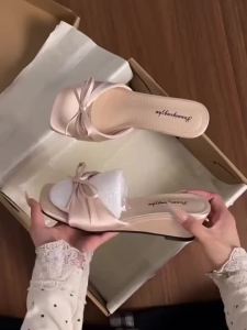 Polka Dot Butterfly-knot Women Slippers Open Toe Wedges Heel Shoes Ladies Elegant Daily Wear Slip On Vacation Slides