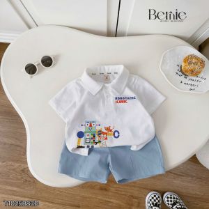 Set bộ polo bé trai áo tay ngắn họa tiết Memorie đa sắc kèm quần short 9 đến 25kg BERNIE T1025B84Đ