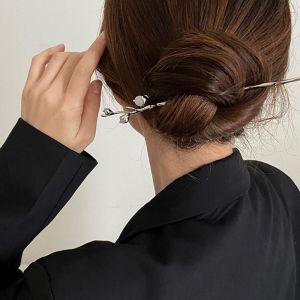 YSUNNY Antique Retro Jade Magnolia Flower Ancient Headwear Cheongsam Metal Hairpin Chinese Style Headwear Ancient Style Hairpin Hanfu Hair Sticks