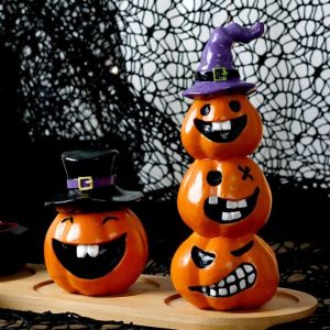 MING1996 Cartoon Pumpkins Figurine Stacked Resin 3D Printed Statue Creative Lightweight Halloween Miniature Dashboard