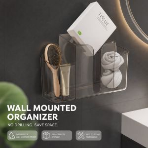 Home&Life.8 Wall Mounted No Drilling Transparent Storage Box Bathroom Toothbrush Tissue Holder Large Capacity Organizer Rack For Home Use