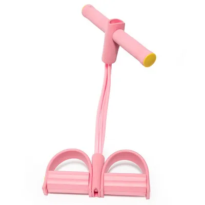 Ready Stock Manila Yoga 4 Tubes Elastic Band Sit Up Foot Pedal Pull Rope Elastic Resistance Bands String Exercise Body Fitness Blue / Pink / Red / Purple color