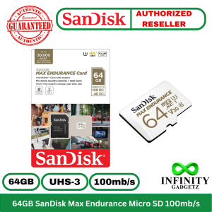 SanDisk Max Endurance 64GB Micro SD Class 10 100MB/s U3 4K for CCTV and Dashcam SDSQQVR-064G