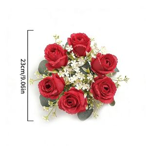 NOBLELYN Silk Material Artificial Flowers Wreath Wreath Shape Garland Style Artificial Flowers Garland DIY Craft 23/33cm Size Fake Flowers Home Decoration