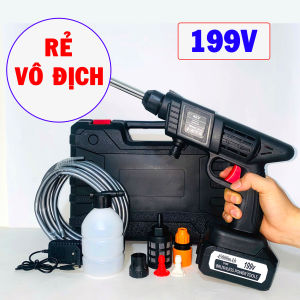 Miễn Phí Ship 5C Máy rửa xe pin BRUSHLESS 199V cực khỏe..Hàng lõi đồng cty chuẩn