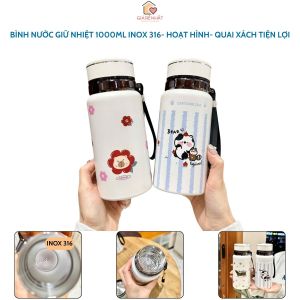Bình Giữ Nhiệt Inox 316 Hoạt Hình Đáng Yêu Dung Tích 1000ml Có Lõi Lọc Trà Quai Xách Tiện Lợi