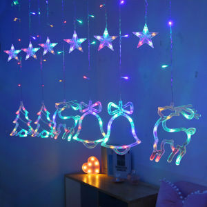 【Malaysia Stock】Christmas Decoration Items 2024 LED Lights Fairy Curtain Strip Light for Bedroom Blinking Christmas Fairy String Light Indoor Decoration Lamp for Holiday Birthday Wedding Party 220V EU Plug 8 Work Modes Xmas Decor Lamps Christmas Tree Elk