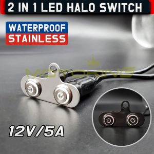 M King⭐2in1 LED Halo Switch Stainless Steel Double ON-OFF Push Button Switch 12V/5A Waterproof Motorcycle Universal