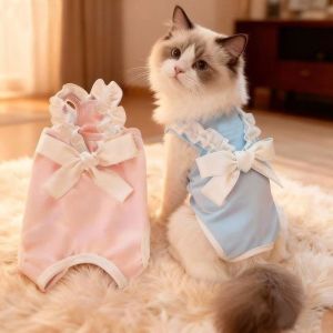 OUTOPEN Adjustable Cat Sterilization Suit Anti Licking Lace Bow Pet Belly Cover Four-Legged Clothes Soft Pet Princess Dress Neutering Recovery