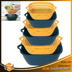 SUN HARDWARE 6PCS Double-layer Drain Basket Plastic Vegetable Washing Basket Wash Basin Household Kitchen Washing Box Wash Fruit