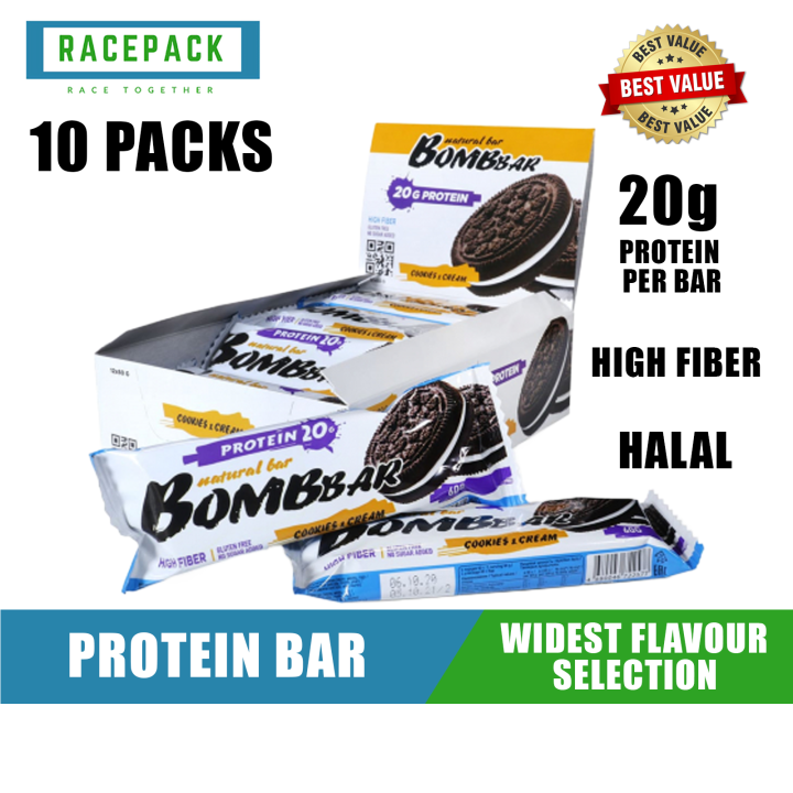 BOMBBAR Proteinbar Bar 1 - 10 Pack, Build Muscle, 20g Protein per ...