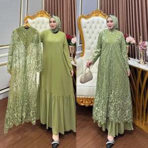 harumma set dress ceruty babydoll mix brukat busana muslimah wanita gamis wanita terbaru kekinian