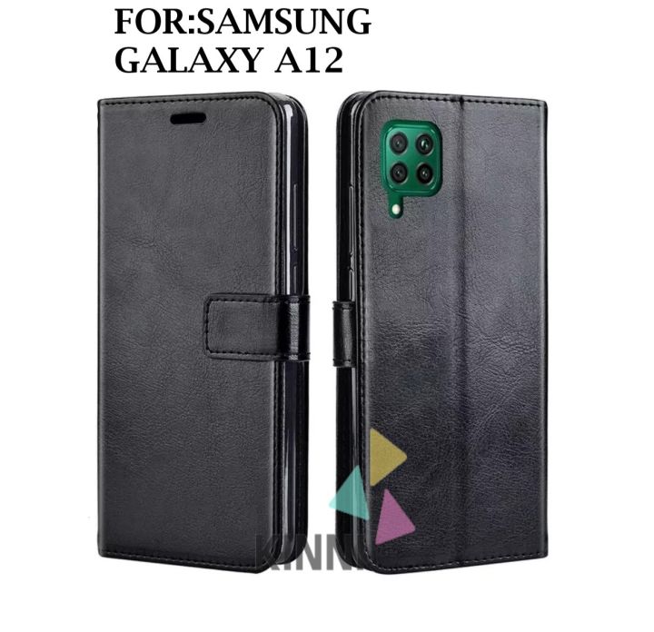 Leather Flip Cover SAMSUNG GALAXY A12 Wallet Case Kulit Casing