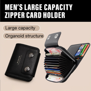 Mens Large Capacity Zipper Card Holder Leather Wallet Multi-card Slot Bank Card Holder Coin Purse RFID Shield Card Clip