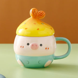 Dream Shelfe แก้วกาแฟ แก้วการ์ตูนหมู แก้วการ์ตูน แก้วน้ำ แก้วเซรามิก แก้วนม แก้วอาหารเช้าพร้อมฝาปิด แก้วน่ารัก แก้วราคาถูก