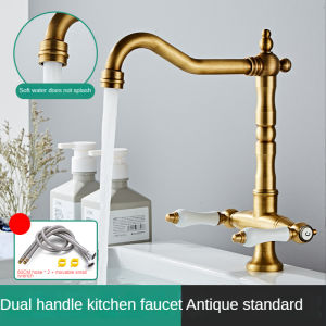 Brass Kitchen Faucet Dual Handle Kitchen Sink Faucet 360 Degree Swivel Spount Hot and Cold Water Mixer Basin Faucet Gold Chrome