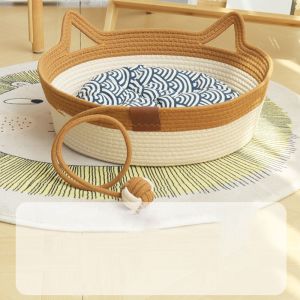 MKEB ความสะดวกสบาย รังแมวทอ ล้างทำความสะอาดได้ เชือกฝ้าย อุปกรณ์สำหรับแมว น่ารักน่ารักๆ งานทำมือ เตียงสุนัขสัตว์เลี้ยง อุปกรณ์สัตว์เลี้ยง