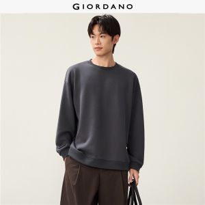GIORDANO Men Sweatshirts Solid Color Simple Sweatshirts Crewneck Drop Shoulder Fashionable Casual Relaxed Sweatshirts 18026005