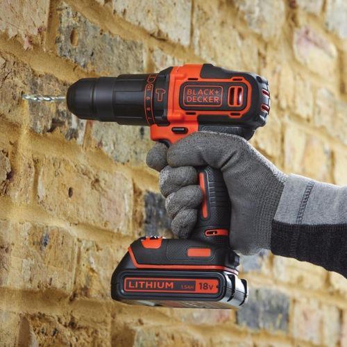 Black and Decker Cordless Hammer Drill 18V Lithium Ion Battery w