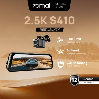 [2026 New] 70mai S410 Mirror Dash Cam Set | Front and Rear | Touch Screen | Reverse Assistance | 2.5K