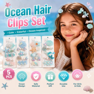 Hair Clips Set 5 Piece Ocean Seashell Starfish Mermaid Princess Waterproof Hair Accessories Girls