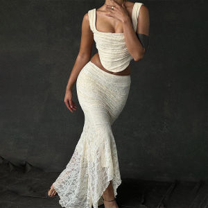 Gtpdpllt Elegant Lace Two Piece Set Women Irregular Long Skirt And Corset Top French Style Bodycon Dress Matching Sets2026