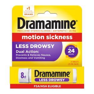 Dramamine Motion Sickness Relief Tablets | Less Drowsy & Chewable for Adults & Kids