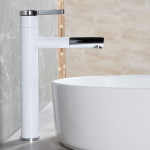 [ Hàng cao cấp ] Vòi lavabo nóng lạnh mỏ xi sơn tĩnh điện trắng bạc loại 30cm QM.VR040
