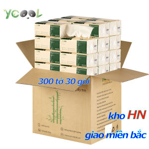 Thùng 30 gói Giấy ăn gấu trúc khăn giấy tre YCOOL 300 tờ/4 lớp siêu dai siêu mềm